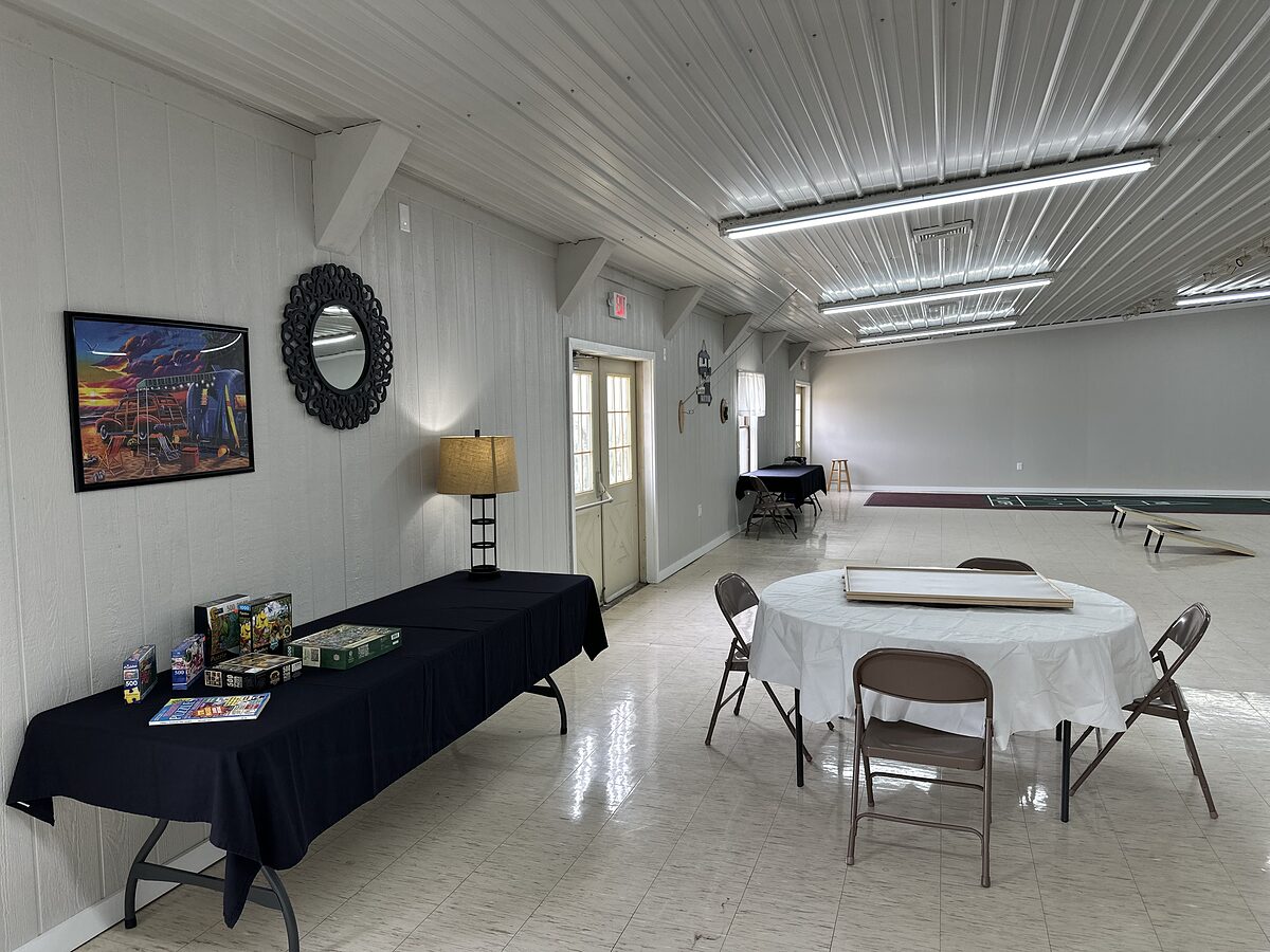 Board games and seating in the recreation hall